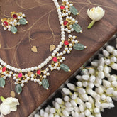 Vriksham Designer 9 Diva Pendant Pearl Beaded Kundan Jadau  Neckpiece-Red-Pearl-Aqua Green Bead-J3453